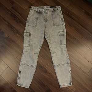 All Saints Duran skinny cargo jeans raw hem gray 32
